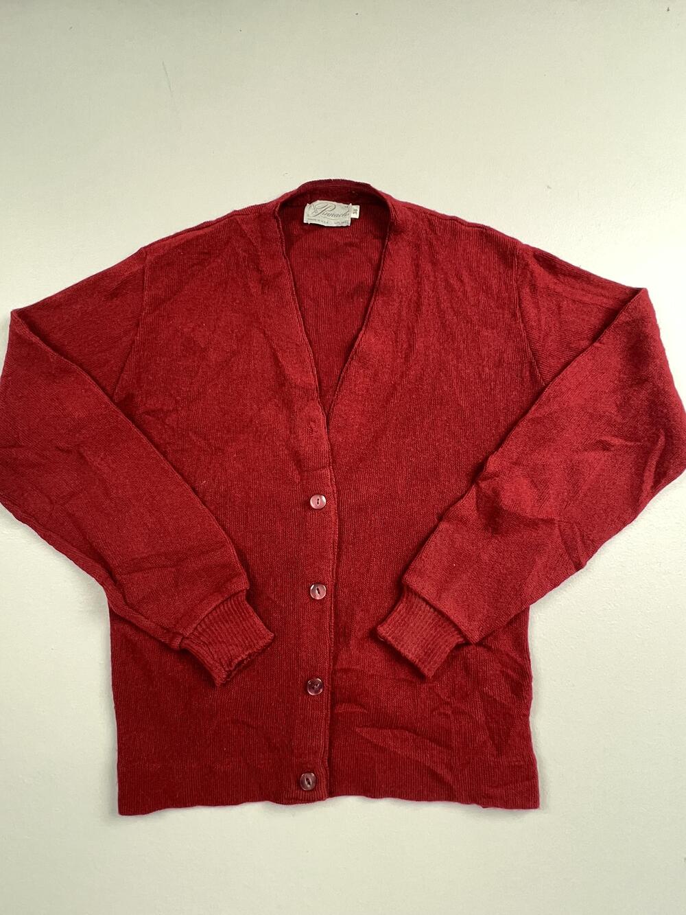 Vintage Pinnacle Sweater Womens Medium Red Knit Button Front Cardigan USA